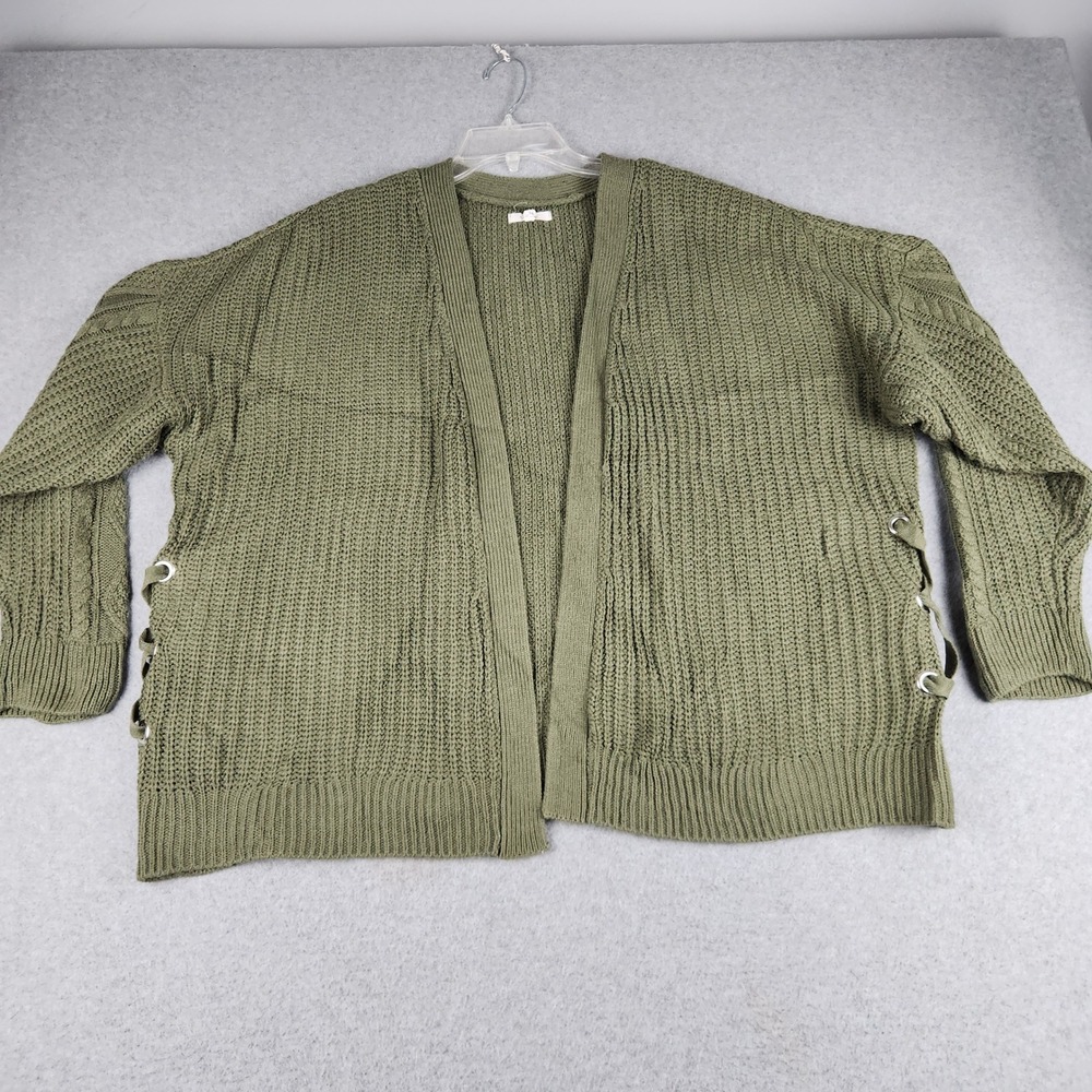 Maurices Cardigan Sweater Womens 2X Green Chunky Knit Open Front Lace Up Side
